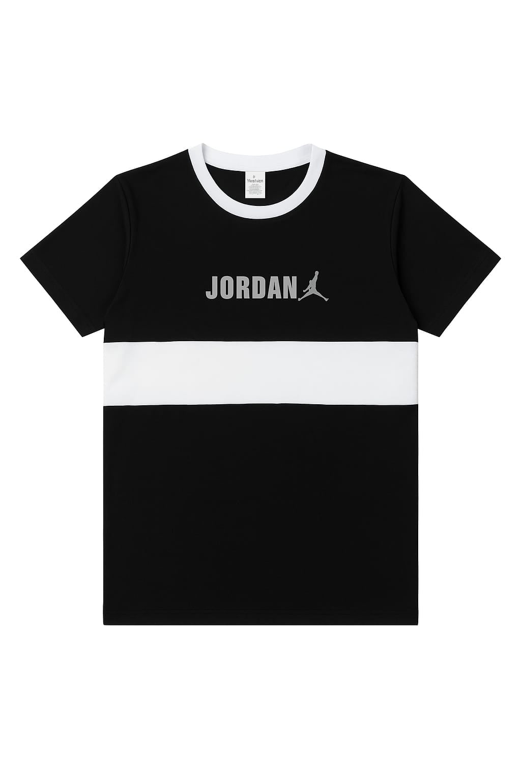 Jordan Printed Black T-Shirt with White Panel for Men - Casual Summer Tee